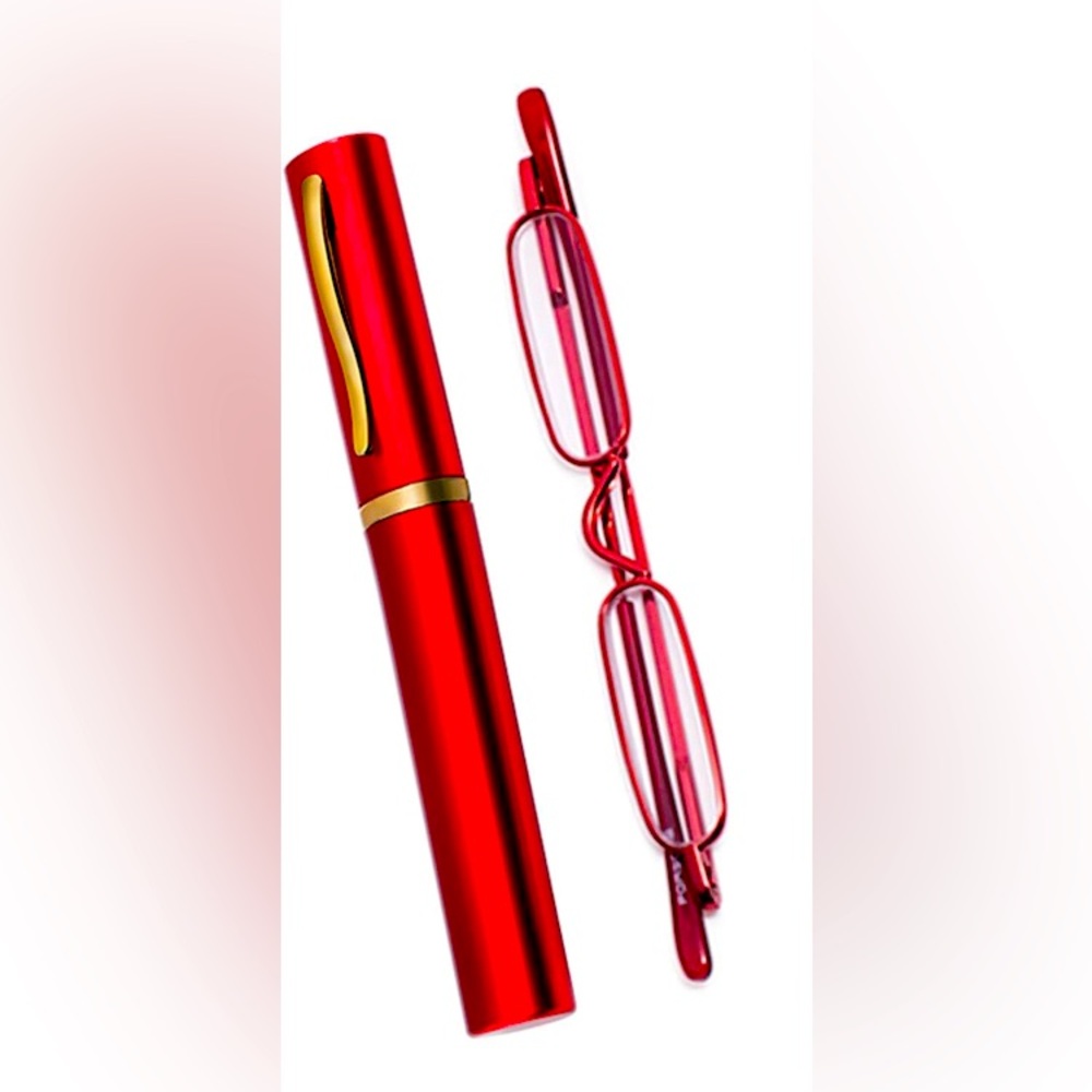 Reading Glasses +3.5 Low Profile Red with Case